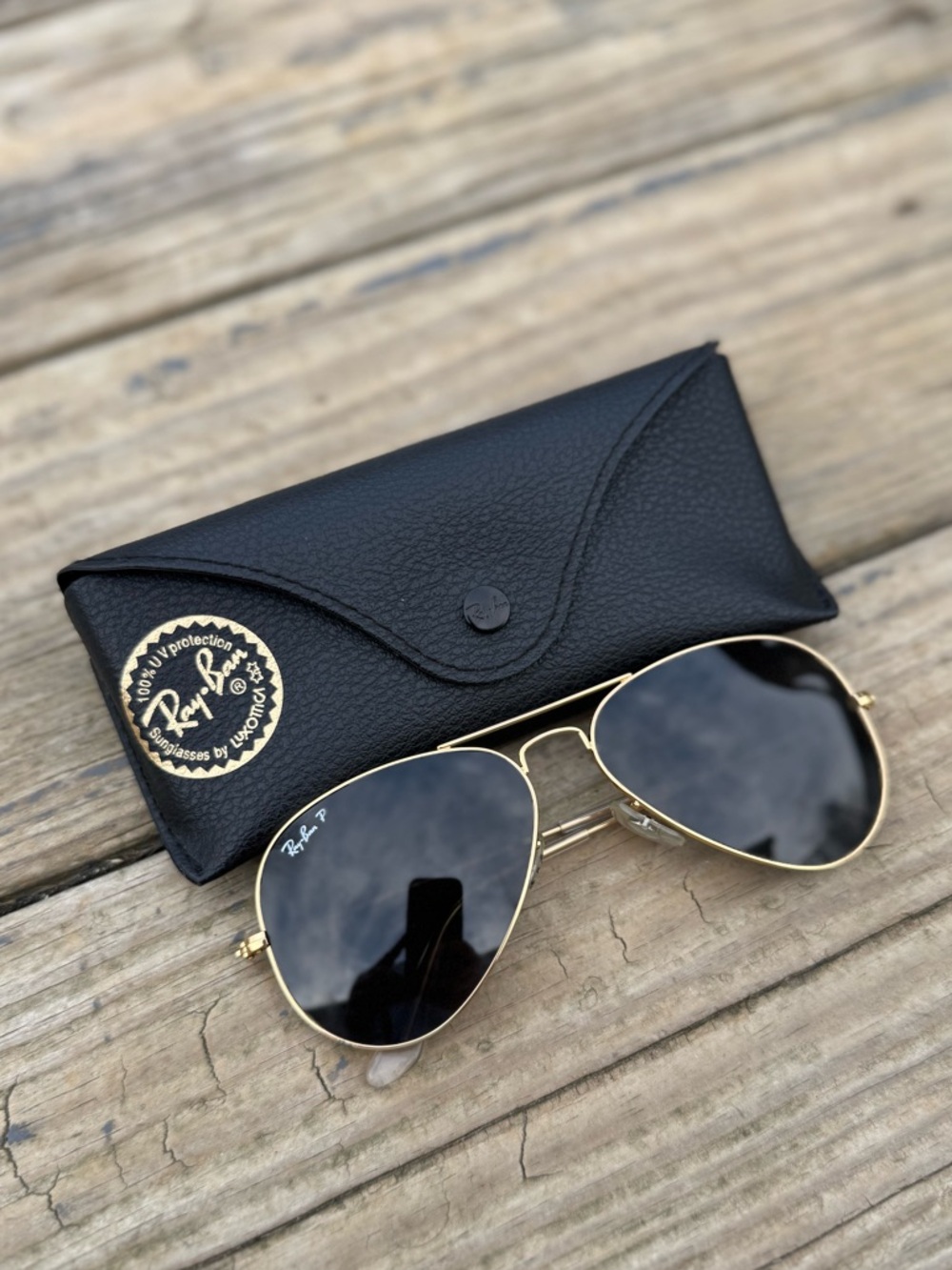 Ray-Ban Gold Frame Sunglasses with Black Lenses